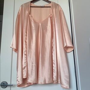 Satin Soft Pink Nightie & Matching Robe - Large - Coquette Romantic